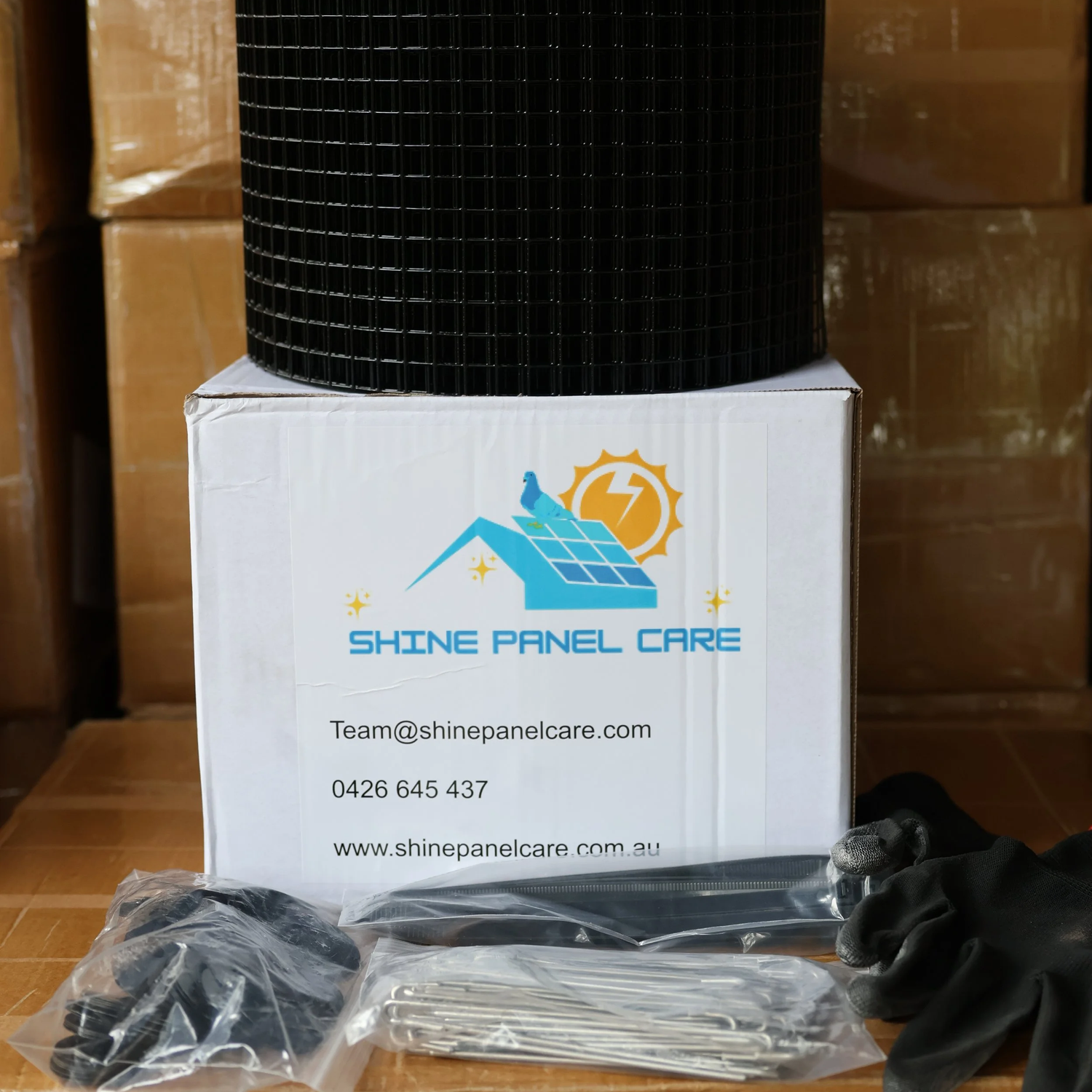 30m Solar Panel Bird Proofing Kit — complete kit with mesh roll and clips